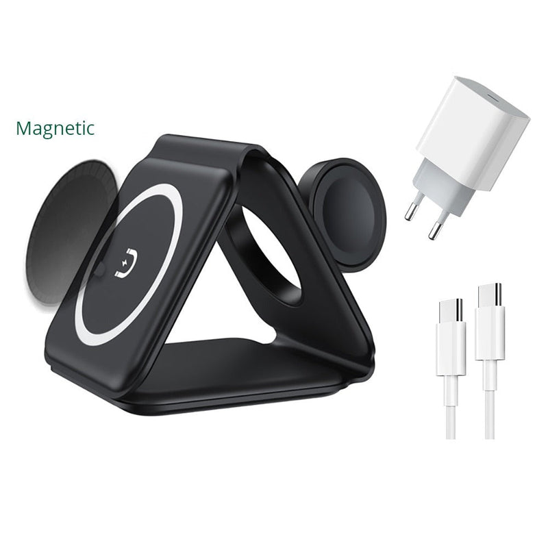 Carregador Magnético 3 em 1 Portátil Para iPhone, Apple Watch e Airpods